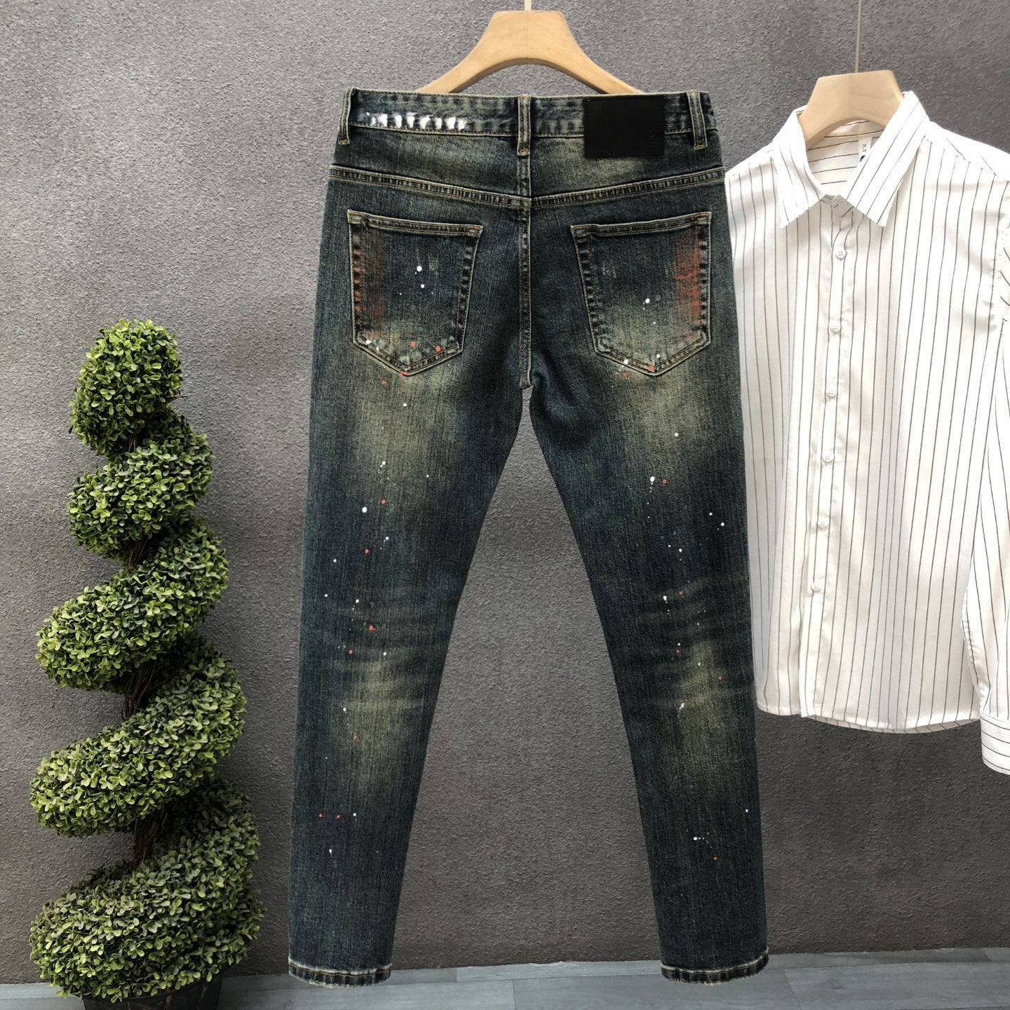 Hig Hend Paint Splatter Style Denim Jeans For Men