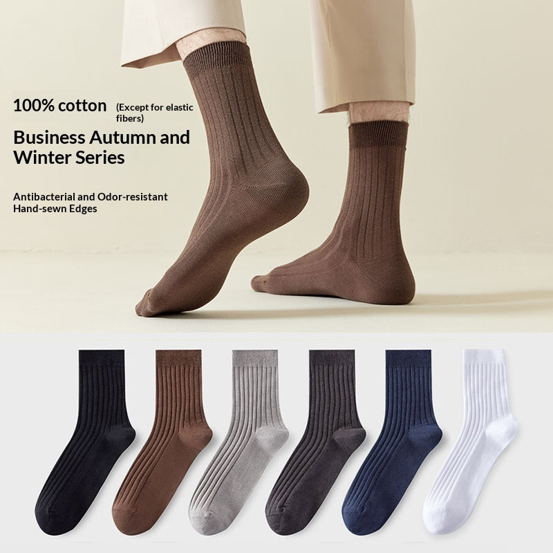 All-cotton Mid-calf Contrast-color Mens Seamless Socks