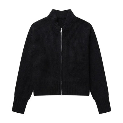 Womens Knitted Long-sleeve Sweater With A Round Neck And Zipper