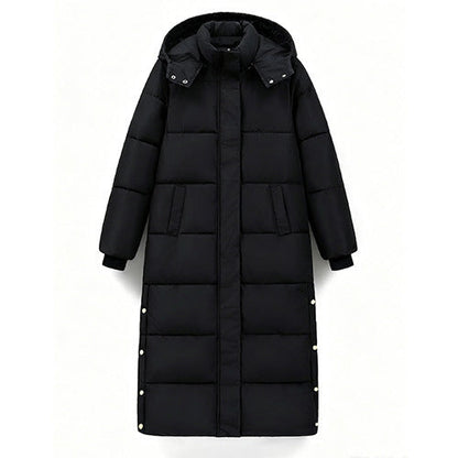 Black Long-length Hooded Thickened Cotton Coat For Women