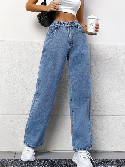 Autumn Casual High-waisted Straight-leg Jeans