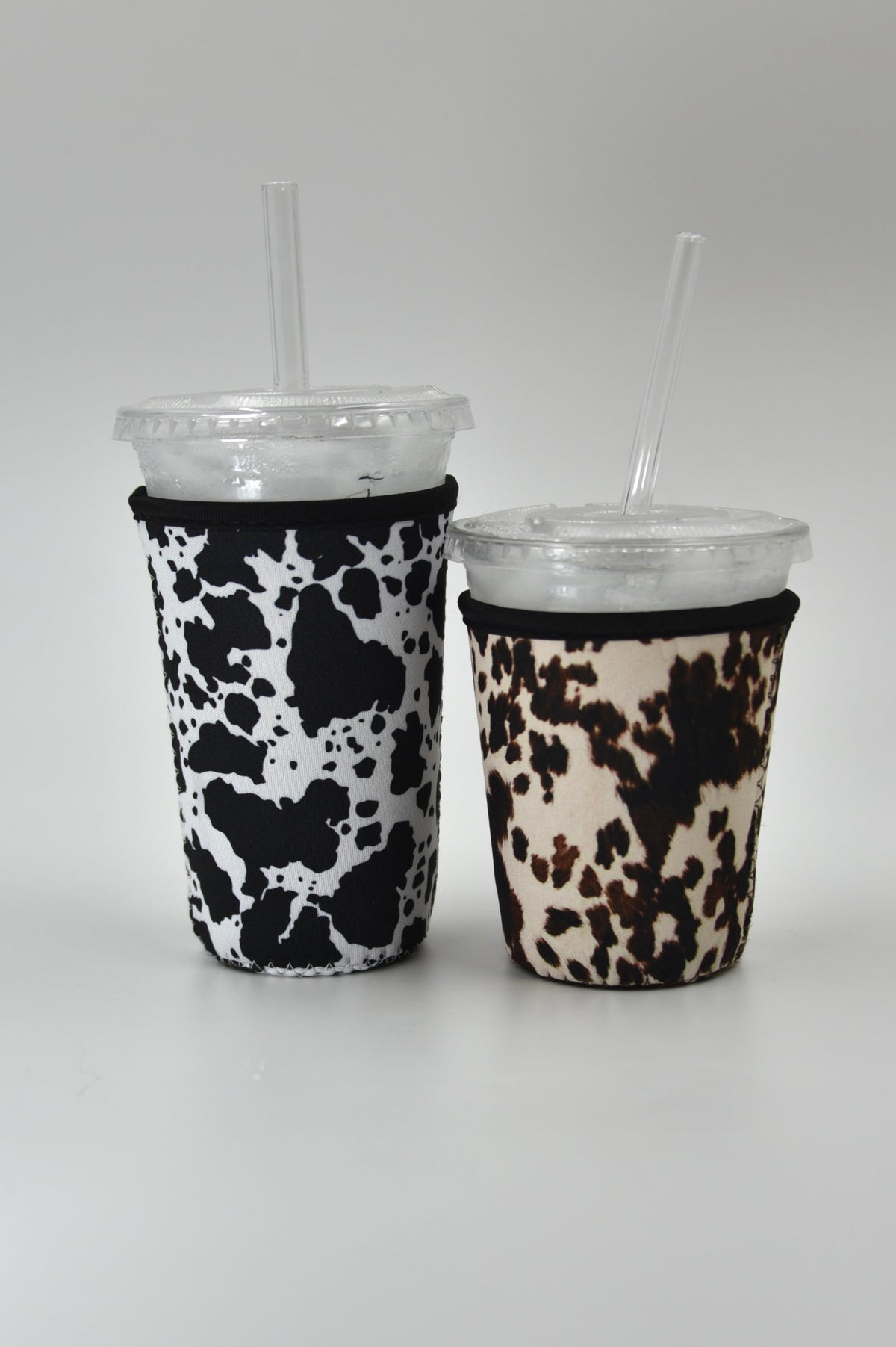 Black Cow Print Coffee Sleeve | Reusable Neoprene Iced Coffee Cup Cover (16–24oz)