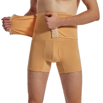 Men's Shapewear Boxer Shorts High-Waisted Solid Color Buttoned Tummy Control And Butt-Enhancing Shorts