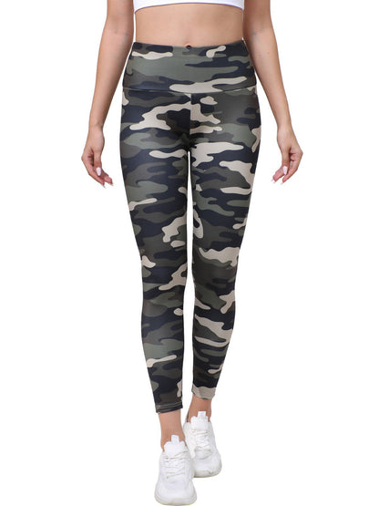 Popular Women's High-Waisted Camouflage Print Leggings Autumn And Winter Fleece Elastic Waistband Tights Fitness Sports Butt Lift