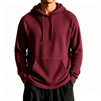 Mens Relaxed-fit Casual Waffle-knit Hooded Jacket