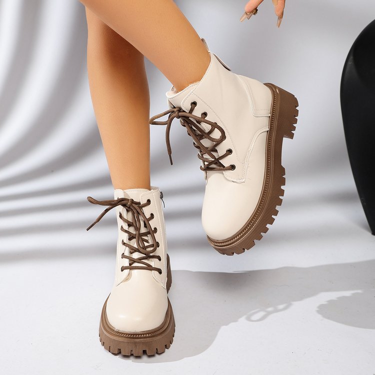 Women's Platform Martin Boots, Round Toe Side Zipper Retro Ankle Boots, Plus Size Women's Boots For Spring & Autumn
