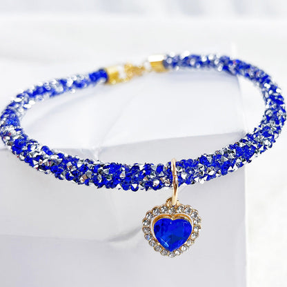 Cat Collar Heart Jewel Pendant Party Reflex Rhinestone Necklace