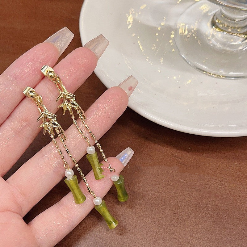 Bamboo Fan Tassel Earrings