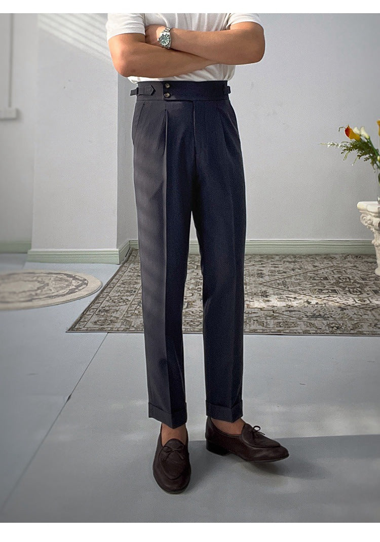 High-waisted White Retro Straight-leg Casual Pants