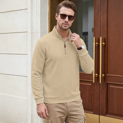 American-style Textured Diamond Jacquard Half-zip Lapel Long Sleeves