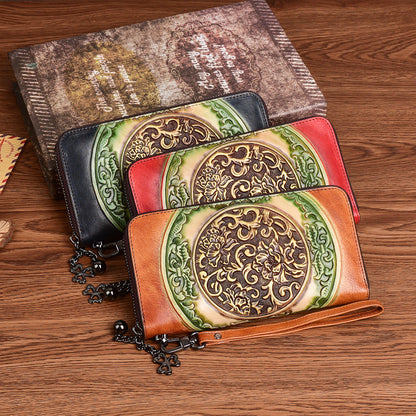Long Embossed Retro Ethnic-Style Clutch Wallet
