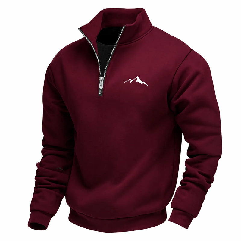 Mid-length Loose-fit Zip-up Casual Hoodie With A Stand-up Collar And Hood