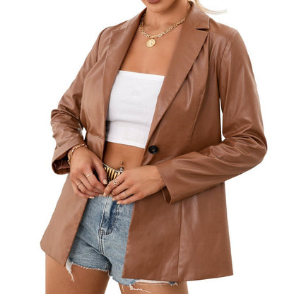 PU Motorcycle Leather Jacket Blazer Top Women
