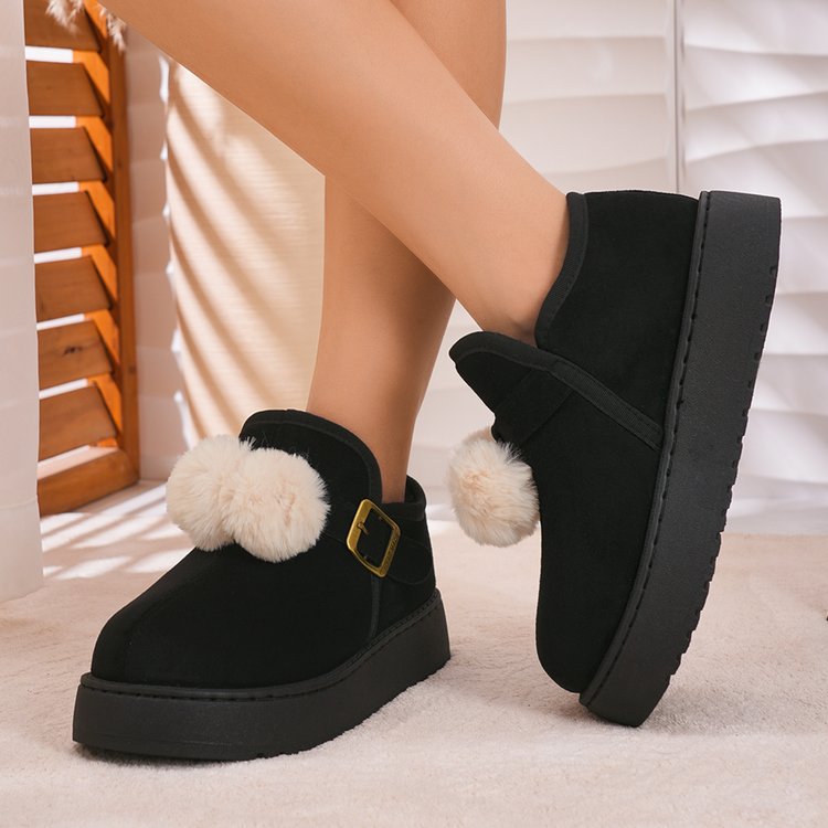 Women's Snow Boots, New 2026 Winter Fleece & Cotton Lined Slip-On Platform Buckle Strap Warm Cotton Boots