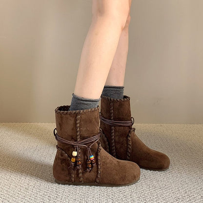 2026 Fall New Women Niche Vintage Tassel  Ankle Boots, Suede Invisible Heightening Slim-Fit Boots