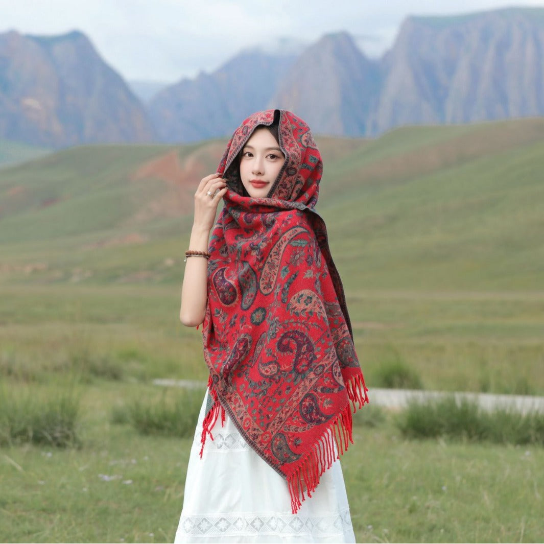 Ethnic-style Outerwear Ankeila Red Faux-cashmere Air-conditioner Shawl Scarf