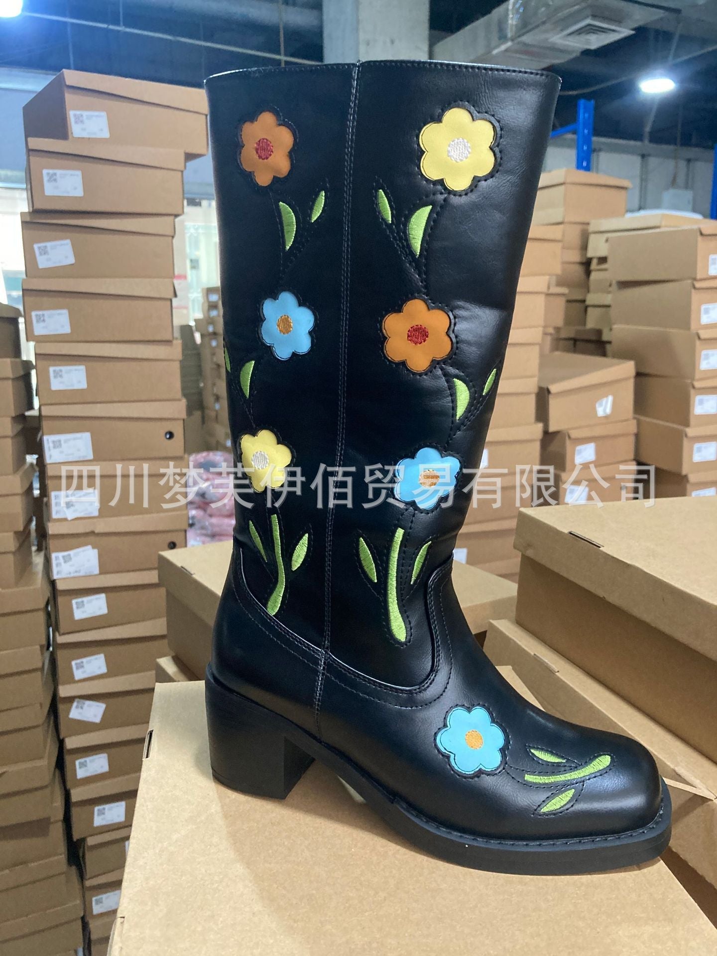 Stylish High-heeled Denim Boots Knee-high For Women