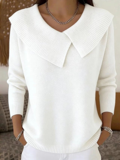 Women's Autumn  Winter New Arrival  Chic Oversized Sweater, Korean Retro Collared Knit Top, Slimming & Versatile