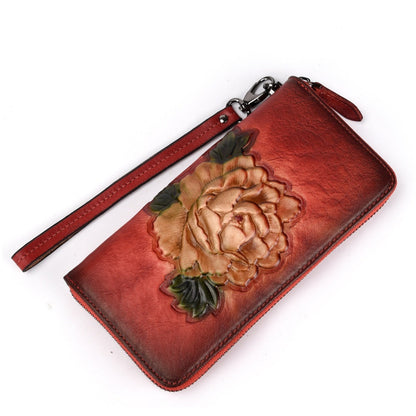 Full-Grain Leather Vintage Long Zipper Wallet