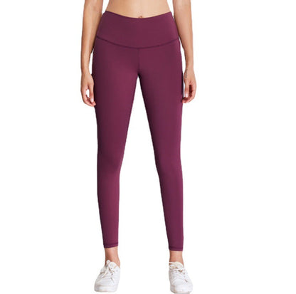 European And American Style Double-Sided Stretch Running Sports Pants High-Waisted Butt-Lifting Peach Butt Solid Color Tight Pocket Yoga Women's Long Pants