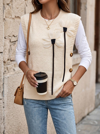 New Fallwinter Womens Knitted Patchwork Vest With A Round Neckline And Solid Color