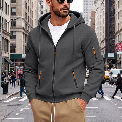 Cross-border Autumn & Winter Men's Loose Hoodie, Zip-Up Cardigan With Side Pockets, Oversized Casual Sports Sweatshirt Jacket For Foreign Trade
