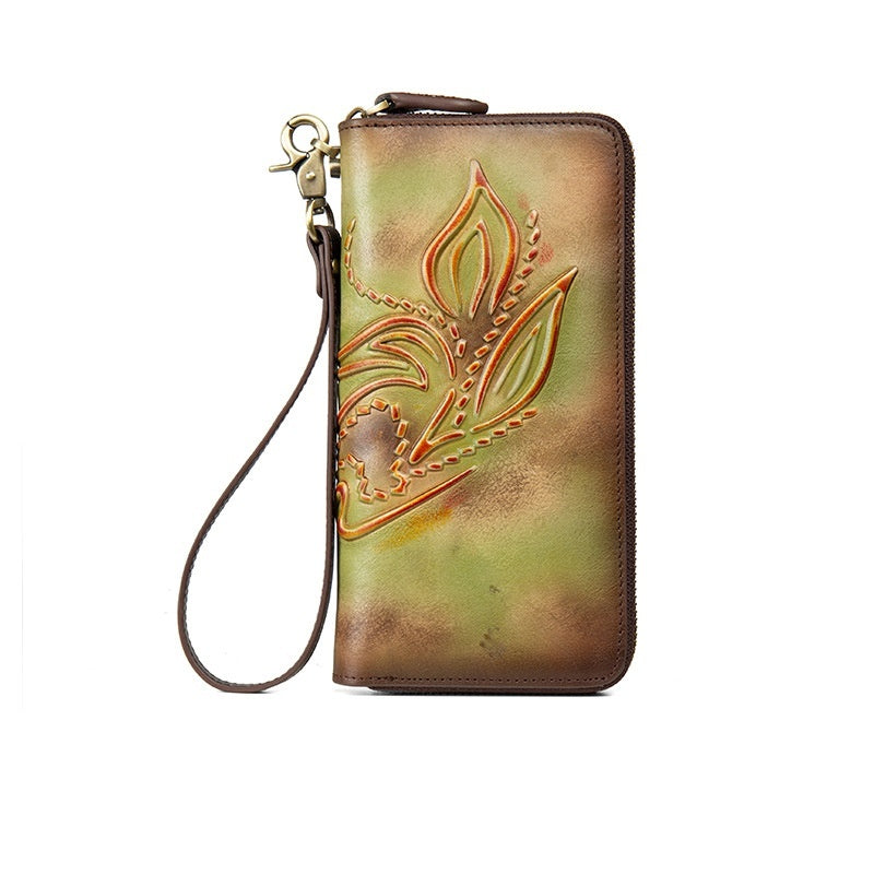 Women's Retro Distressed Long Zipper Wallet