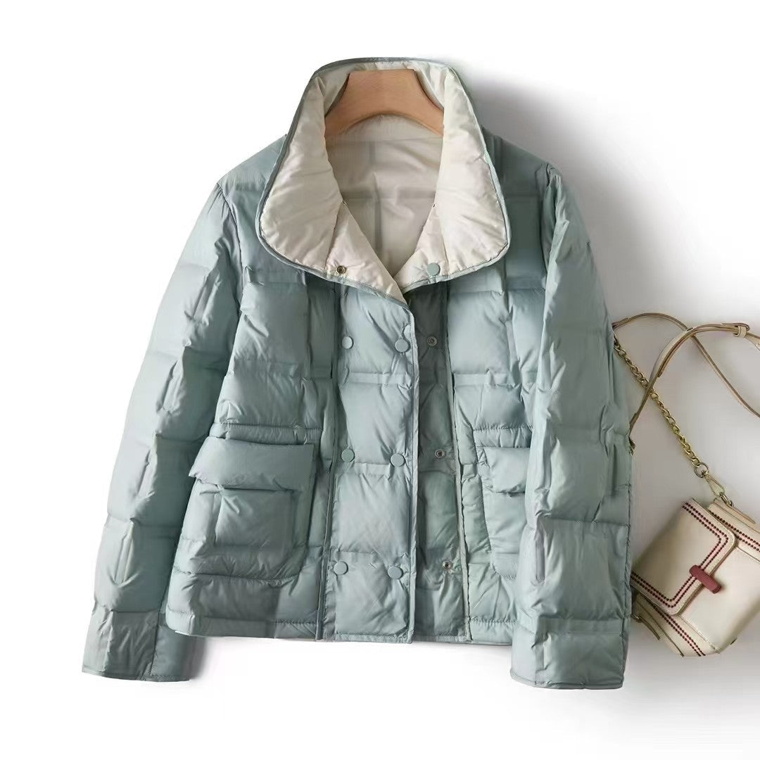Womens Sophisticated Double-sided Stylish Collar Jacket With A Stand-up Collar