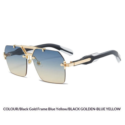 Retro Metal Double-bridge Rimless Sunglasses