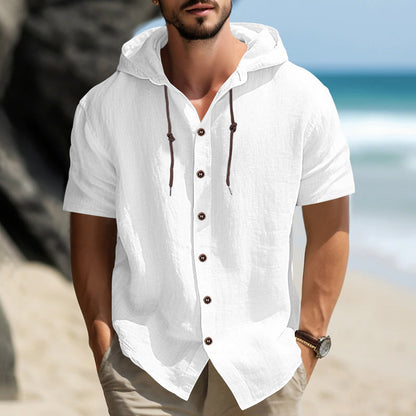 Cross-border Men's Sports Casual Comfortable Short-sleeved Shirt Hooded Fashion Sweater Cardigan Trendy All-match Loose T-shirt