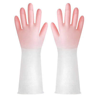 Dishwashing Gloves In Translucent White Made From Cleaning-grade Rubber With A Non-slip Design
