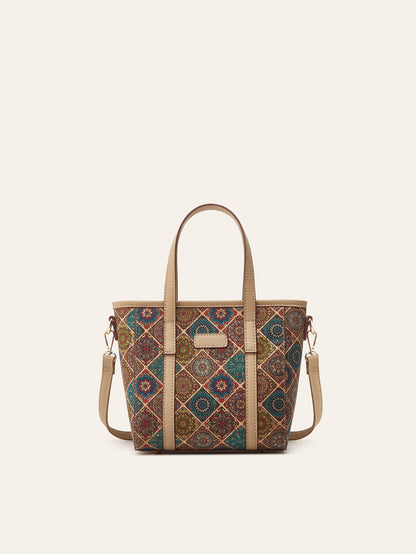 Printed Cork Bohemian Shoulder Tote Bag