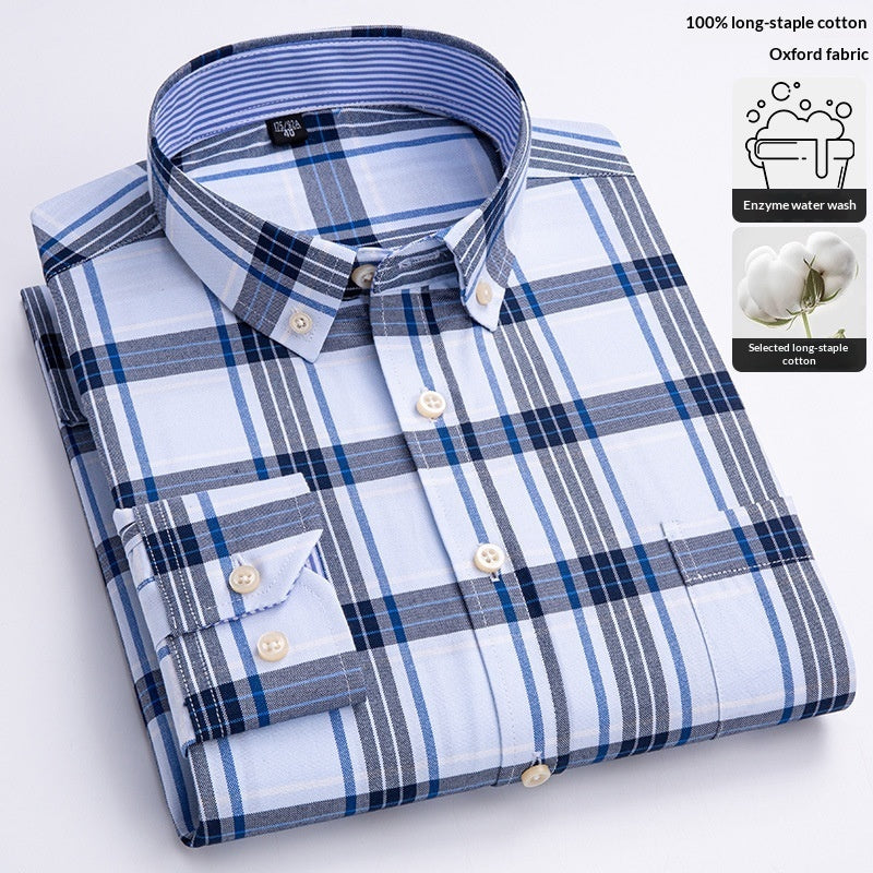 Mens Long-sleeve Oxford-cotton Shirt For Young And Middle-aged Men