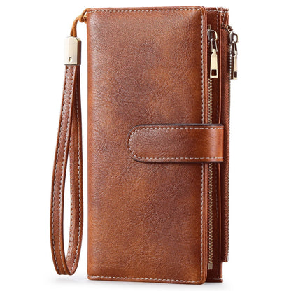 Womens Long Wallet Multi-functional Vintage Tri-fold Purse