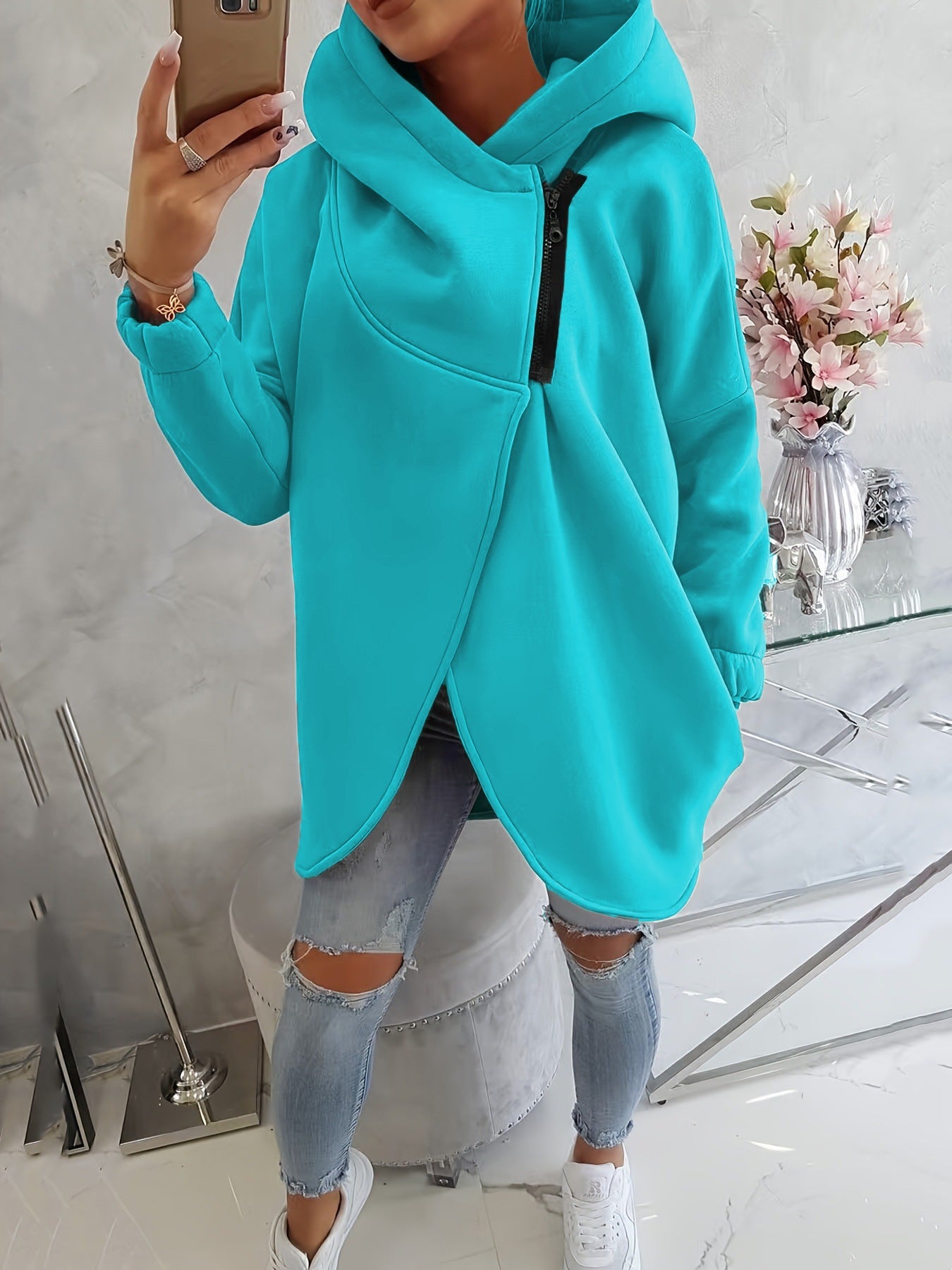 2025 European And American Cross-Border Women's Long-Sleeved Casual Black Hooded Jacket Sweatshirt With Front Pocket Zipper Hoodie
