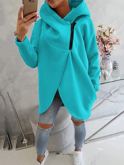2025 European And American Cross-Border Women's Long-Sleeved Casual Black Hooded Jacket Sweatshirt With Front Pocket Zipper Hoodie