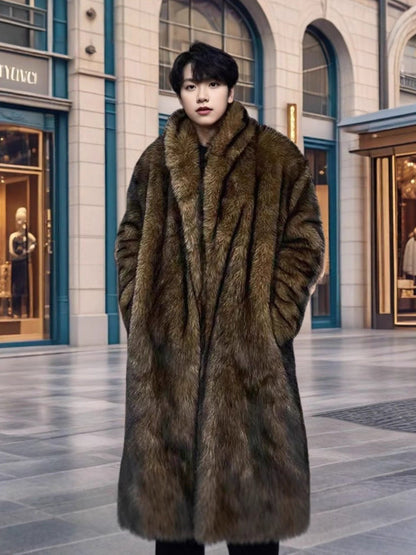 Mens Fur Coat Windproof And Warm Trench Coat