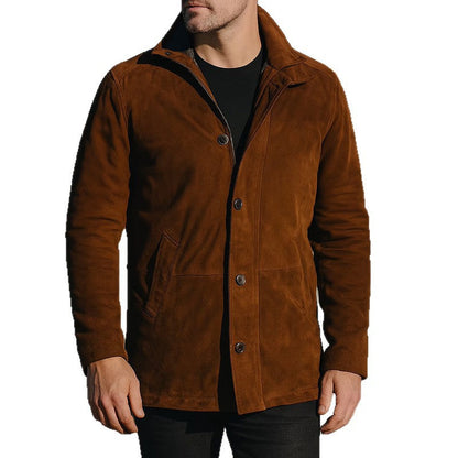 Mens Retro Suede Single-Breasted Lapel Jacket Coat