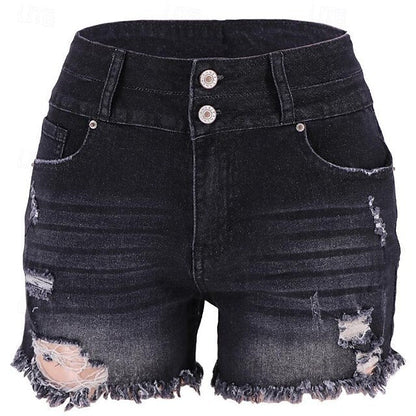 Denim Shorts Versatile And Stylish With Raw-edged Hems