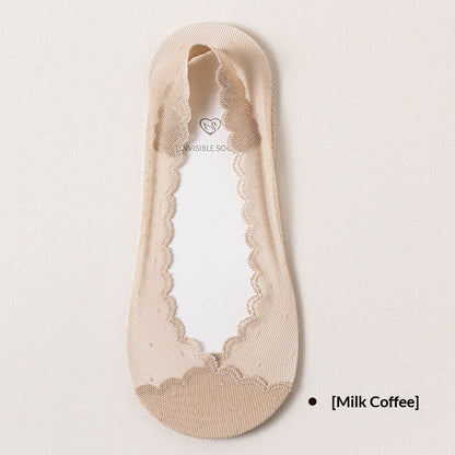 Womens Lace Invisible No-show Socks With Silicone Non-slip Backing
