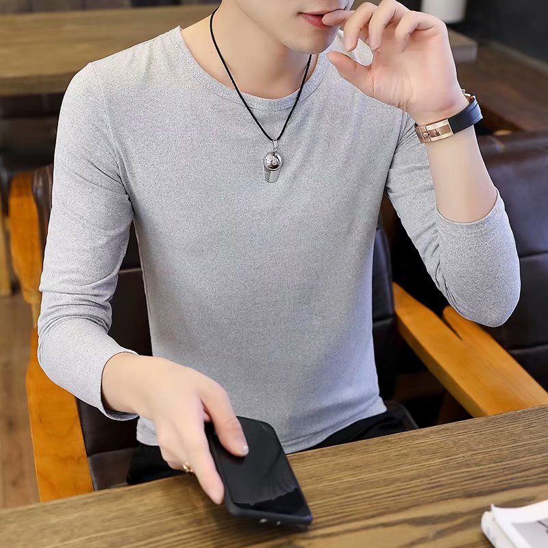 Autumn And Winter Military Fans Men's T-shirt Long Sleeve Slim Solid Color Crew Neck Pullover Original Men's Bottoming Shirt Manufacturers Wholesale
