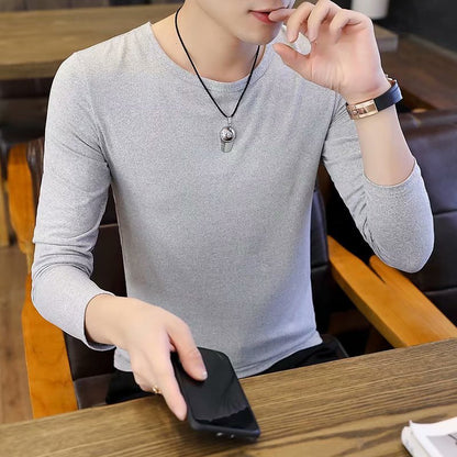 Autumn And Winter Military Fans Men's T-shirt Long Sleeve Slim Solid Color Crew Neck Pullover Original Men's Bottoming Shirt Manufacturers Wholesale