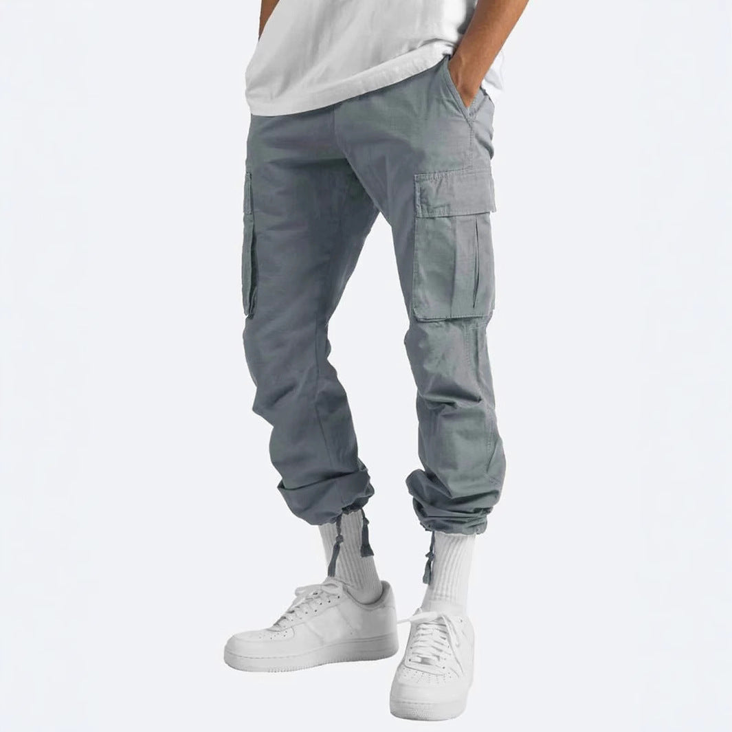 In Stock Amazon Summer New Men's Overalls European And American Independent Station Foreign Trade Drawstring Multi-pocket Casual Pants