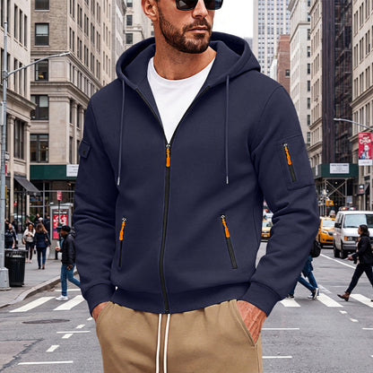Cross-border Autumn & Winter Men's Loose Hoodie, Zip-Up Cardigan With Side Pockets, Oversized Casual Sports Sweatshirt Jacket For Foreign Trade