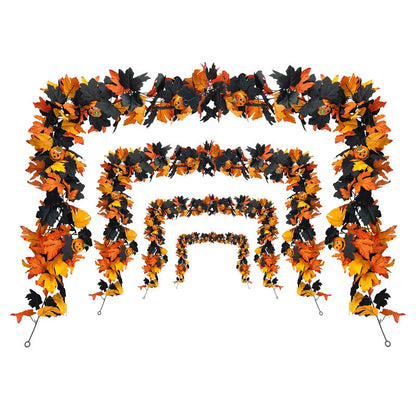 Halloween Artificial Maple Leaf Garland, Pumpkin Spider Fall Vine Decor, Spooky Hanging Garland For Front Door Mantel Wall, Halloween Party Holiday Decorations