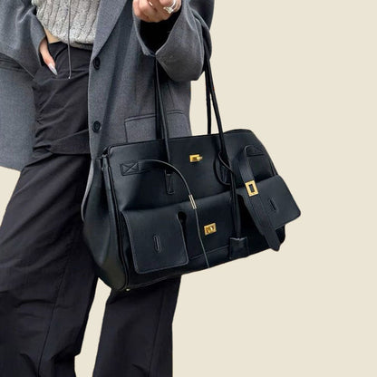 Large-Capacity Neutral-Style Tote Wing Genuine Leather Motorcycle Shoulder Bag