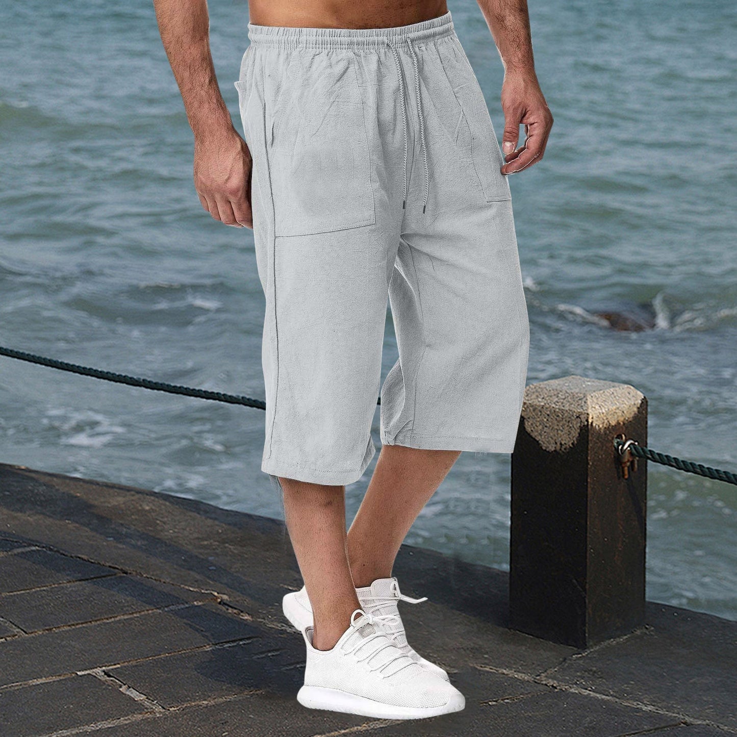 Amazon Europe And America 2026 Cross-Border Men's Casual Cotton-Linen Sports Pants Summer Cotton-Linen Cropped Casual Pants Men