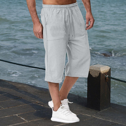 Amazon Europe And America 2026 Cross-Border Men's Casual Cotton-Linen Sports Pants Summer Cotton-Linen Cropped Casual Pants Men