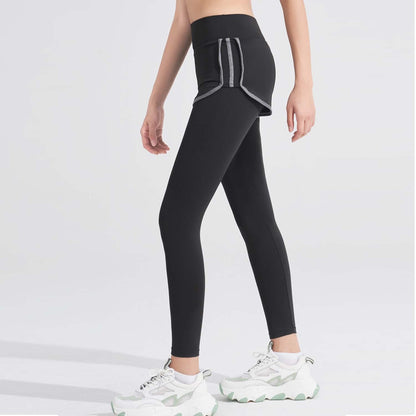 European And American Style Plus-Size Faux Two-Piece Sports Pants Yoga Pants For Women High-Waisted Butt-Lifting Running Fitness Tight-Fitting Quick-Dry Long Pants