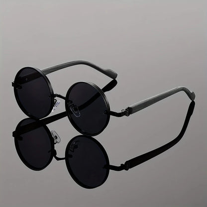 Vintage Round-frame Womens Sunglasses Metal Punk Style With Wood-grain Temples Stylish And Versatile